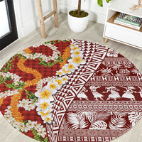 Hawaiian Plumeria Lei Round Carpet Kakau Motifs and Palaka Half Style Red Color - Polynesian Pride