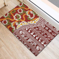 Hawaiian Plumeria Lei Rubber Doormat Kakau Motifs and Palaka Half Style Red Color LT03 - Polynesian Pride