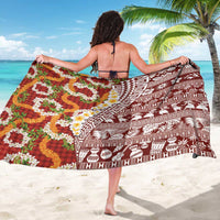 Hawaiian Plumeria Lei Sarong Kakau Motifs and Palaka Half Style Red Color - Polynesian Pride