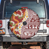 Hawaiian Plumeria Lei Spare Tire Cover Kakau Motifs and Palaka Half Style Red Color - Polynesian Pride