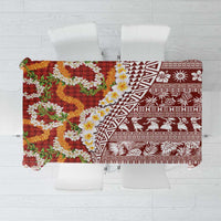 Hawaiian Plumeria Lei Tablecloth Kakau Motifs and Palaka Half Style Red Color LT03 Red - Polynesian Pride