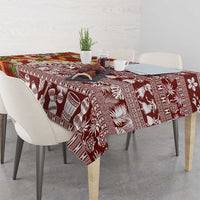Hawaiian Plumeria Lei Tablecloth Kakau Motifs and Palaka Half Style Red Color LT03 - Polynesian Pride
