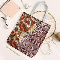Hawaiian Plumeria Lei Tote Bag Kakau Motifs and Palaka Half Style Red Color - Polynesian Pride
