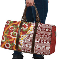 Hawaiian Plumeria Lei Travel Bag Kakau Motifs and Palaka Half Style Red Color - Polynesian Pride