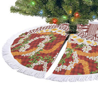 Hawaiian Plumeria Lei Tree Skirt Kakau Motifs and Palaka Half Style Red Color - Polynesian Pride