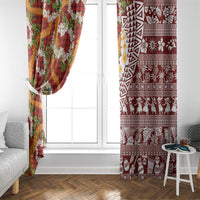 Hawaiian Plumeria Lei Window Curtain Kakau Motifs and Palaka Half Style Red Color - Polynesian Pride