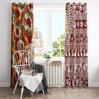 Hawaiian Plumeria Lei Window Curtain Kakau Motifs and Palaka Half Style Red Color - Polynesian Pride
