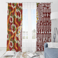 Hawaiian Plumeria Lei Window Curtain Kakau Motifs and Palaka Half Style Red Color - Polynesian Pride