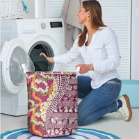 Hawaiian Plumeria Lei Laundry Basket Kakau Motifs and Palaka Half Style Pink Color LT03 - Polynesian Pride