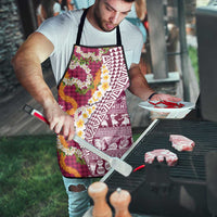 Hawaiian Plumeria Lei Apron Kakau Motifs and Palaka Half Style Pink Color - Polynesian Pride