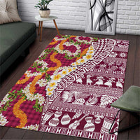 Hawaiian Plumeria Lei Area Rug Kakau Motifs and Palaka Half Style Pink Color - Polynesian Pride