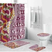 Hawaiian Plumeria Lei Bathroom Set Kakau Motifs and Palaka Half Style Pink Color LT03 Bathroom Set (4 pcs) Pink - Polynesian Pride