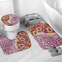 Hawaiian Plumeria Lei Bathroom Set Kakau Motifs and Palaka Half Style Pink Color LT03 Mat Set Only (3 pcs) One Size Pink - Polynesian Pride