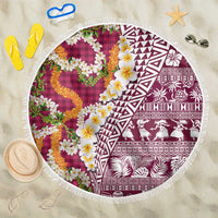 Hawaiian Plumeria Lei Beach Blanket Kakau Motifs and Palaka Half Style Pink Color - Polynesian Pride