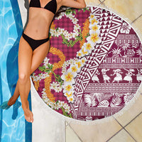 Hawaiian Plumeria Lei Beach Blanket Kakau Motifs and Palaka Half Style Pink Color - Polynesian Pride