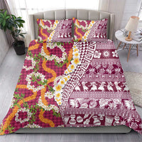 Hawaiian Plumeria Lei Bedding Set Kakau Motifs and Palaka Half Style Pink Color - Polynesian Pride