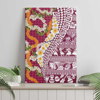 Hawaiian Plumeria Lei Canvas Wall Art Kakau Motifs and Palaka Half Style Pink Color LT03 - Polynesian Pride