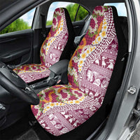 Hawaiian Plumeria Lei Car Seat Cover Kakau Motifs and Palaka Half Style Pink Color - Polynesian Pride
