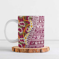 Hawaiian Plumeria Lei Ceramic Mug Kakau Motifs and Palaka Half Style Pink Color LT03 Pink - Polynesian Pride