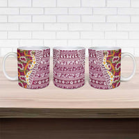 Hawaiian Plumeria Lei Ceramic Mug Kakau Motifs and Palaka Half Style Pink Color LT03 - Polynesian Pride