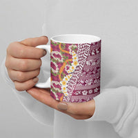 Hawaiian Plumeria Lei Ceramic Mug Kakau Motifs and Palaka Half Style Pink Color LT03 - Polynesian Pride
