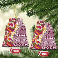 Hawaiian Plumeria Lei Ceramic Ornament Kakau Motifs and Palaka Half Style Pink Color - Polynesian Pride