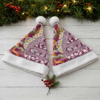 Hawaiian Plumeria Lei Christmas Santa Hat Kakau Motifs and Palaka Half Style Pink Color - Polynesian Pride