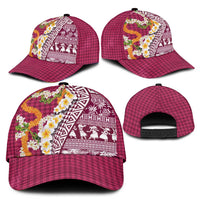 Hawaiian Plumeria Lei Classic Cap Kakau Motifs and Palaka Half Style Pink Color LT03 - Polynesian Pride