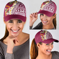 Hawaiian Plumeria Lei Classic Cap Kakau Motifs and Palaka Half Style Pink Color LT03 - Polynesian Pride