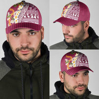 Hawaiian Plumeria Lei Classic Cap Kakau Motifs and Palaka Half Style Pink Color LT03 - Polynesian Pride