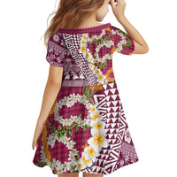 Hawaiian Plumeria Lei Family Matching Long Sleeve Bodycon Dress and Hawaiian Shirt Kakau Motifs and Palaka Half Style Pink Color - Polynesian Pride