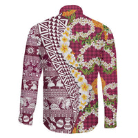 Hawaiian Plumeria Lei Family Matching Puletasi and Hawaiian Shirt Kakau Motifs and Palaka Half Style Pink Color - Polynesian Pride