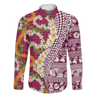 Hawaiian Plumeria Lei Family Matching Short Sleeve Bodycon Dress and Hawaiian Shirt Kakau Motifs and Palaka Half Style Pink Color - Polynesian Pride
