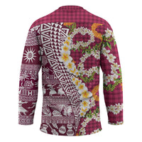 Hawaiian Plumeria Lei Hockey Jersey Kakau Motifs and Palaka Half Style Pink Color - Polynesian Pride