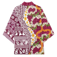 Hawaiian Plumeria Lei Kimono Kakau Motifs and Palaka Half Style Pink Color - Polynesian Pride