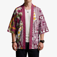 Hawaiian Plumeria Lei Kimono Kakau Motifs and Palaka Half Style Pink Color - Polynesian Pride