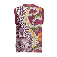 Hawaiian Plumeria Lei Christmas Knitted V-Neck Vest Kakau Motifs and Palaka Half Style Pink Color - Polynesian Pride