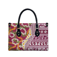 Hawaiian Plumeria Lei Leather Bag Kakau Motifs and Palaka Half Style Pink Color LT03 - Polynesian Pride