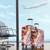 Hawaiian Plumeria Lei Luggage Cover Kakau Motifs and Palaka Half Style Pink Color - Polynesian Pride
