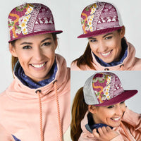 Hawaiian Plumeria Lei Mesh Trucker Cap Kakau Motifs and Palaka Half Style Pink Color LT03 - Polynesian Pride