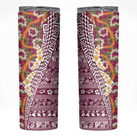 Hawaiian Plumeria Lei Skinny Tumbler Kakau Motifs and Palaka Half Style Pink Color - Polynesian Pride