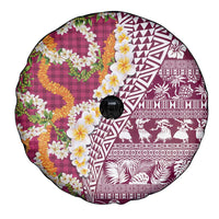 Hawaiian Plumeria Lei Spare Tire Cover Kakau Motifs and Palaka Half Style Pink Color - Polynesian Pride