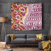 Hawaiian Plumeria Lei Tapestry Kakau Motifs and Palaka Half Style Pink Color - Polynesian Pride