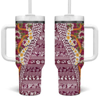 Hawaiian Plumeria Lei Tumbler With Handle Kakau Motifs and Palaka Half Style Pink Color - Polynesian Pride