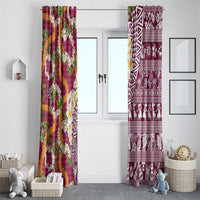 Hawaiian Plumeria Lei Window Curtain Kakau Motifs and Palaka Half Style Pink Color - Polynesian Pride