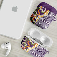 Hawaiian Plumeria Lei AirPods Case Kakau Motifs and Palaka Half Style Purple Color - Polynesian Pride