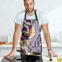Hawaiian Plumeria Lei Apron Kakau Motifs and Palaka Half Style Purple Color - Polynesian Pride