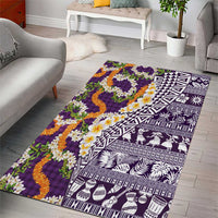 Hawaiian Plumeria Lei Area Rug Kakau Motifs and Palaka Half Style Purple Color - Polynesian Pride