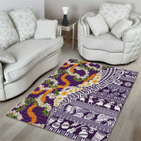 Hawaiian Plumeria Lei Area Rug Kakau Motifs and Palaka Half Style Purple Color - Polynesian Pride