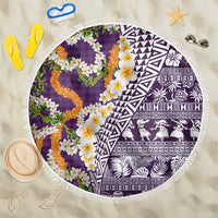 Hawaiian Plumeria Lei Beach Blanket Kakau Motifs and Palaka Half Style Purple Color - Polynesian Pride